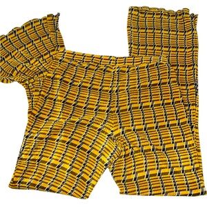 Zara Yellow Black Patterned Flare Pants Size L Elastic Waist